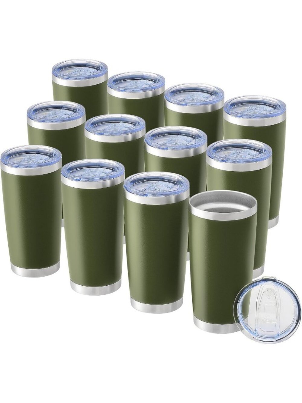 20oz Stainless Steel Insulated Tumblers - Bulk Set of 12, Army Green Mugs
